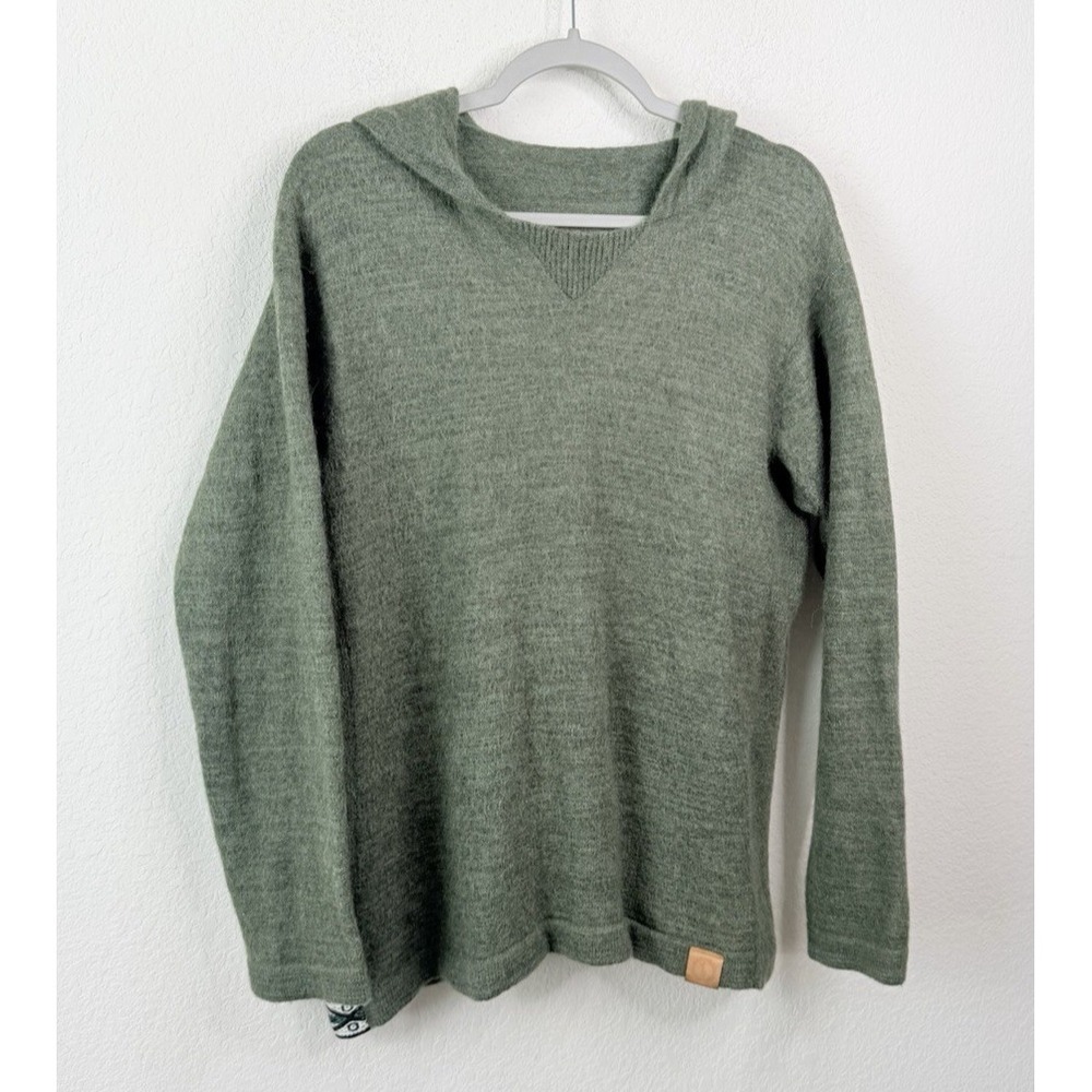 PAKA Alpaca Hoodie XL Green Unisex Alpaca Recycled Blend Hooded Sweater Outdoor